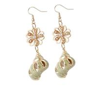 minkissy Golden Flower Earrings Comfortable Skin Touch and Good Glossiness with Alloy Conch and Rhinestone Shining Decorative Ear Drops for Women for Travel and Party