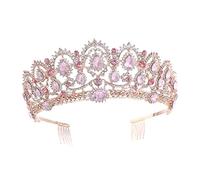 minkissy Gorgeous Pink Diamond Crown Tiara Headwear for Women Tiara Comb Bride Crown Perfect for Wedding Party