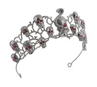 minkissy Goth Rhinestone Skull Crown for Women Halloween Dark Alloy Tiara with Red Crystal Rhinestones Spooky Elegant Headpiece for Banquets Cosplay Festival and Photoshoots