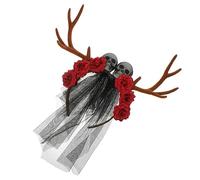 minkissy Gothic Antler Horns Headband with Skull and Rose Flower Decoration Comfortable Plastic and Cloth Material Halloween and Christmas Party Accessory for Women of All Ages