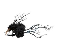 minkissy Gothic Plume Headband for Party Cosplay Halloween Decoration Dark Rose Branches Stylish Hair Accessory for Women
