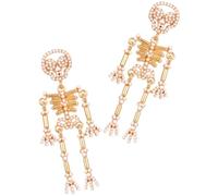 minkissy Gothic Skull Earrings Alloy Material for Women 1 Pair with Rhinestone Embellishment and Dangle Design Halloween Earrings Suitable for Birthday and Cosplay