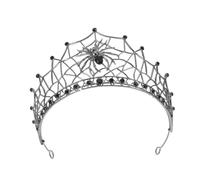 minkissy Gothic Spider Web Bride Crown Hairpiece for Wedding Women Elegant Lightweight Headband with Black Crystal for Halloween Party and Bridal Cosplay