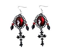 minkissy Gothic Vampire Dangle Earrings for Women Black Rhinestone Cross Halloween Jewelry Skin Friendly Vintage Style Accessories for Costume Parties and Nightclubs