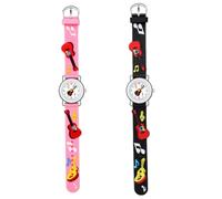 minkissy Guitar Pattern Kids Wristwatch with 3D Embossed Design, Black Plastic Strap Children’s Student Watch for Boys Girls Birthday