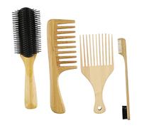 minkissy Hair Combs Set 4pc Bamboo Wood Combs for Men Women Hair Styling Anti-static Fine Wide Tooth