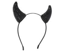 minkissy Halloween Devil Headband Rhinestone Cow Horns for Devil Costume and Cosplay Party Black Hairband for Fancy Dress