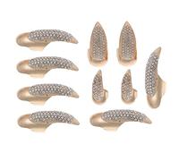 minkissy Halloween Fingernail Claw Ring Set Gothic Punk Nail Fingertip Claw Jewelry Shiny Rhinestones for Dance Party