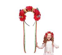 Minkissy Halloween Flower Headband Mexican Rose Flower Crown Skull Headpiece dia de los muertos Flower Crown (Red)