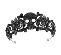 minkissy Halloween Skull Rose Crown Headband for Women Gothic Tiara Hair Hoop Party Accessory with Alloy Rhinestones Dark Prom and Costume Decoration