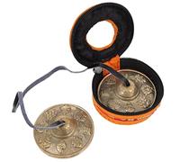 minkissy Handmade Brass Cymbal Bell Yoga Meditation Percussion Instrument with Eight Treasures Pattern and Storage Bag for Spiritual Practice and Relaxation