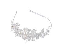 minkissy Handmade Pearl Headband for Women White Pearl Rhinestone Bridal Headpiece Flower Design Wedding Headwear Accessory