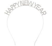 minkissy HAPPY NEW YEAR Headband 2024 rhinestone Headpieces NYE Headwear Christmas Holiday Party Hair Accessory for Women Silver