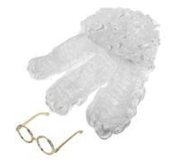 minkissy Historical Long Curly White Judge Wig with Gold Frame Glasses Costume Accessory for Lawyer and Judge Cosplay Comfortable Elastic Fit for Halloween Party and Masquerade