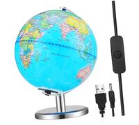 minkissy Illuminated Educational World Globe with Stand Rotating Terrestrial Globe Night Light for Learning Home Office School Decor