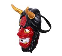 minkissy Japanese Demon Mask with Horns Lightweight Full Face Samurai Cosplay for Halloween Party Festival Costume Comfortable Fit Eye Catching Horned Design for Men