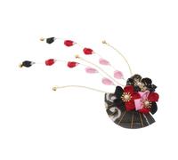 minkissy Japanese Kimono Flower Hair Clip Lightweight Floral Fan Barrette with Dangle Tassel Hairpin Handcrafted Traditional Headpiece for Wedding Festival Bridal and Cosplay Accessories