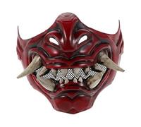 minkissy Japanese Samurai Devil Mask Red Half Face Cosplay Accessory for Halloween Masquerade Carnival with Realistic Craftsmanship and Intricate Detailing for Men Women
