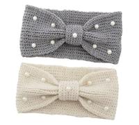 minkissy Knit Pearl Bowknot Headband for Women Warm Crochet Turban Hair Band Vintage Style Knitted Ear Warmer for Girls for Winter Accessories