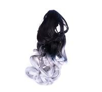 minkissy Long Curly Wig Gradient Big Wave Tiger Mouth Clip Ponytail for Women Cosplay Halloween Wig