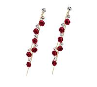 minkissy Long Rose Dangle Earrings Rhinestones for Women Elegant Floral Jewelry for Special Occasions