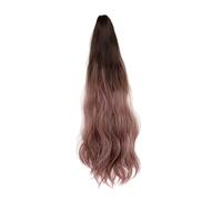 minkissy Long Wavy Gradient Ponytail Wig for Women Natural Curly Hairpiece with Invisible Clip Stylish Long Synthetic Hair Extension in Dark Brown to Pink Ombre for Daily and Party Use