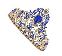 minkissy Luxury Baroque Crown Rhinestone Hair Accessory Large Tiara for Women Girls Bride Bridesmaid Royal Blue