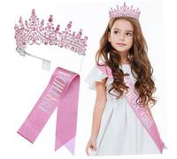 minkissy Luxury Birthday Accessory Women's Crystal Crown Ribbon Tiara Sash Set for Birthday Parties Weddings Special Events