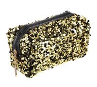minkissy Makeup Organizer Bag Sequin Cosmetic Bag for Ladies Large Capacity Square Portable Travel Pouch for Toiletries with Zipper Golden 1Pc