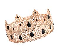minkissy Men Crown for Wedding and Party, Golden Alloy King Crown with Black Rhinestones, Retro Baroque King Costume Accessory for Men Cosplay and Performance