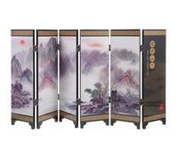 minkissy Mini Folding Screen Divider in Antique Chinese Style, Wooden Coffee Colour Panel Screen with Decorative Lacquerware Finish, Foldable Design for Space Matching and Desktop Display