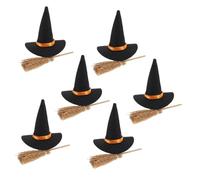 minkissy Mini Halloween Witch Hats and Brooms Set Compact Wizard Decorations for Home Office School Construction for DIY Craft Projects and Festive Small Spaces