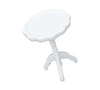 minkissy Mini Living Table Dollhouse Furniture White Flower Edge Mini Round Table Adornment for Tiny House Scene