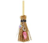 minkissy Mini Witch Broom Charm with Crystal Pendant, DIY Craft Making Car Hanging Ornament, Small Branch and Metal Material, Classic Elegant Style for Car Hanging or Garden Decoration