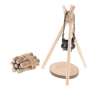 minkissy Miniature Doll House Firewood Model Micro Landscape Campfire Scene Decoration with Hanging Cooking Pot Support Rack Dollhouse Photo Prop for Warm Cozy Displays and Snowy Settings