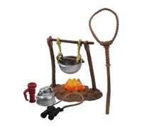 minkissy Miniature Pretend Camping Models for Simulation Outdoor Survival Gear with Bonfire and Kettles Lightweight Portable Role Play Equipment for and Parent Interaction