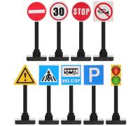 minkissy Miniature Traffic Sign for Plastic Road Safety Signs with Railroad Crossing Signal Educational Role Play for Boys Learn Traffic Rules and Create Realistic Street Scenes