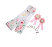 minkissy Mom Sash and Rhinestone Crown Headband with Dad Corsage Pin Lightweight Shower Decorations for Pregnancy Photo Props and Gender Reveal Party Supplies Pink