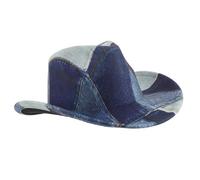 minkissy Patchwork Western Cowboy Hat Polyester Wide Brim Cap for Summer Dress Up Cosplay Celebrations Themed Events Distressed Finish Comfortable Fit Cool Breathable