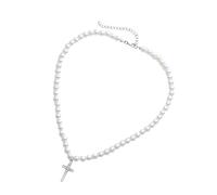 minkissy Pearl Clavicle Chain with Cross Pendant Delicate Women Necklace Rhinestone Decoration Versatile for Various Outfits Jewelry for Casual and Formal Wear