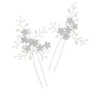 minkissy Pearl Hairpin Set 2pcs Rhinestone Clip Fashionable Wedding Hair Sticks for Parties
