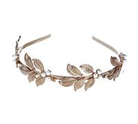 minkissy Pearl Headband Elegant Wedding Leaf Hair Accessory Gold Headband for Bride Bridal Headpiece Clips Wedding Guest Hair Decoration