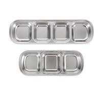 minkissy Pet Feeding Trays Small Feeding Plates 2pcs Stainless Steel with Three and Four Grids with Long Serving Life and Sufficient Capacity, for Pets