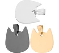 minkissy Pet Name Tags Anti-Lost Lightweight Stainless Steel Cat-Shaped 3pcs Engraving Information Blank Id Tags Pet Supplies for Puppy and Kitten Collars