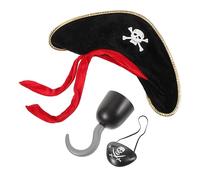 minkissy Pirate Costume Accessories Set with Hat Eye Patch Plastic Hook Masquerade Party Dress Up Props for Halloween Birthday Cosplay Pirate Themed Events
