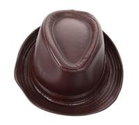 minkissy PU Leather Jazz Hat for Men Middle Aged Elderly Retro Vintage Style Outdoor Leisure Cap Classic Gentleman Accessory for Formal Occasions Medium Coffee