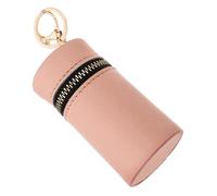 minkissy PU Lipstick Case Keychain Compact Coin Purse Cash Organizer Round Cylindrical Zippered Pouch for Travel and Small Item Storage Stylish Pink Piggy Bank Bucket