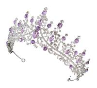 minkissy Purple Crystal Crown Tiara Headband with Rhinestones for Bridal Wedding and Prom Hair Accessory