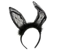 minkissy Rabbit Ears Headband Lace Decorative Hair Hoops Faux Fur Material Lovely Animal Ear Shape Hairband for Performance Show Black Headdress Style