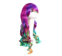 minkissy Rainbow Curly Wig for Women Adjustable Heat Resistant Japanese Fiber Cosplay Costume Wigs for Halloween Party Lolita Harajuku Style